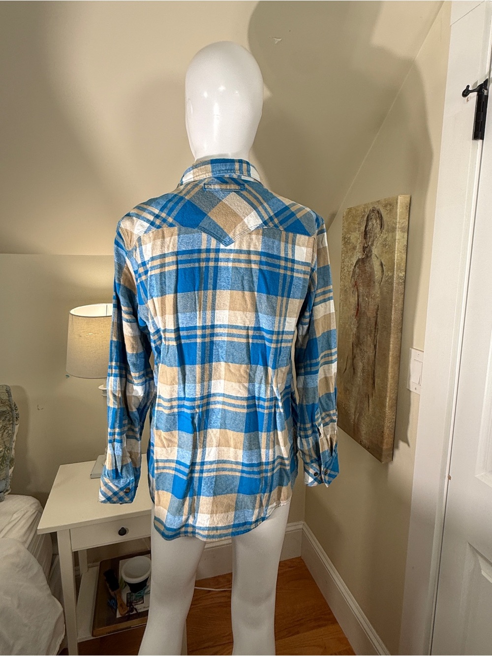 🦌 Legendary Whitetails Plaid Flannel Shirt Men’s Medium Blue Tan Western - Picture 4 of 10